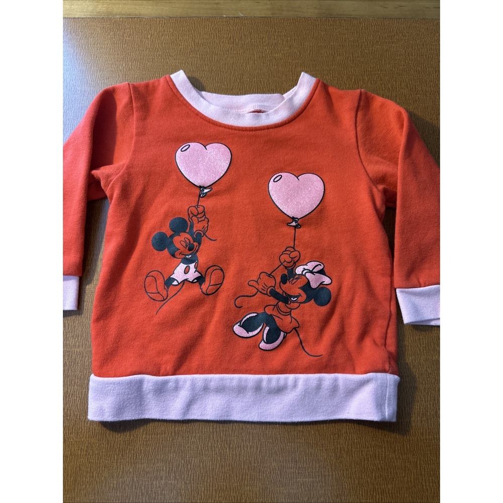 Disney Girl Mickey & Minnie Mouse Glitter Valentine Day Sweatshirt Red 3T